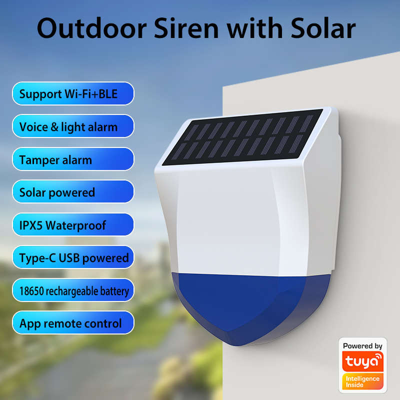 Sirena solare Wi-Fi per esterno senza fili con pannello fotovoltaico - ACW-06W - immagine 2