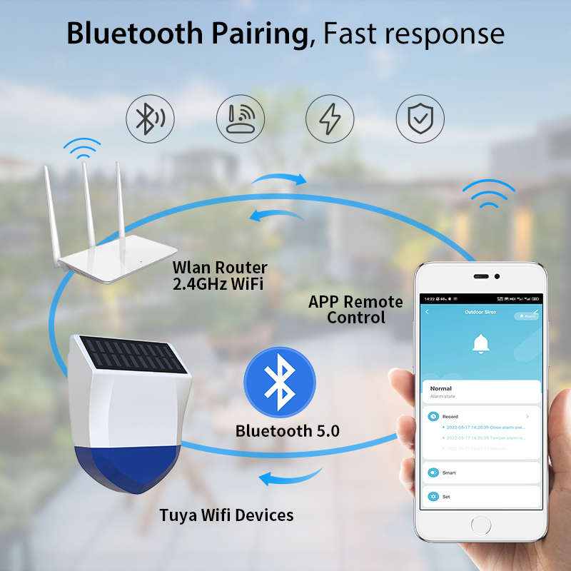 Sirena solare Wi-Fi per esterno senza fili con pannello fotovoltaico - ACW-06W - immagine 3
