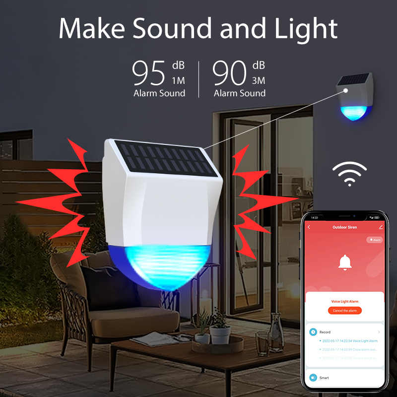 Sirena solare Wi-Fi per esterno senza fili con pannello fotovoltaico - ACW-06W - immagine 4