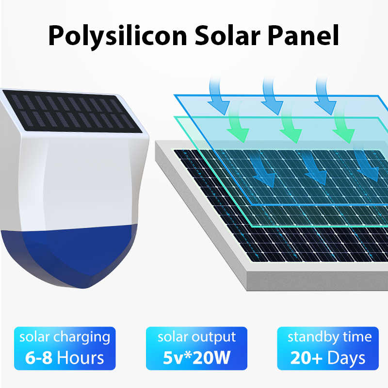Sirena solare Wi-Fi per esterno senza fili con pannello fotovoltaico - ACW-06W - immagine 6