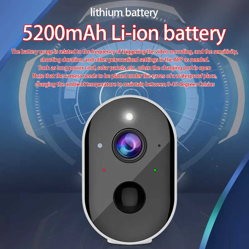 Telecamera con batteria al litio 5200mAh a lunga durata ricaricabile