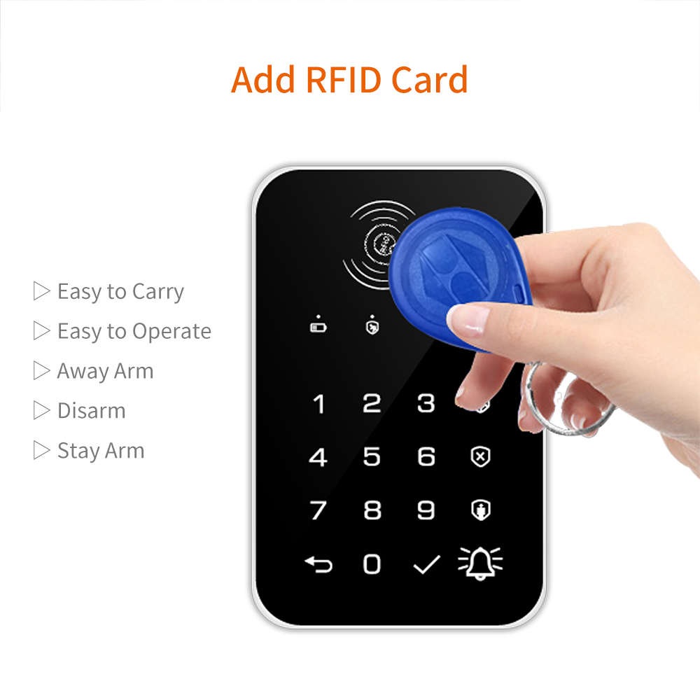 Tastiera wireless con lettore di prossimità RFID per sistema allarme casa 433MHz