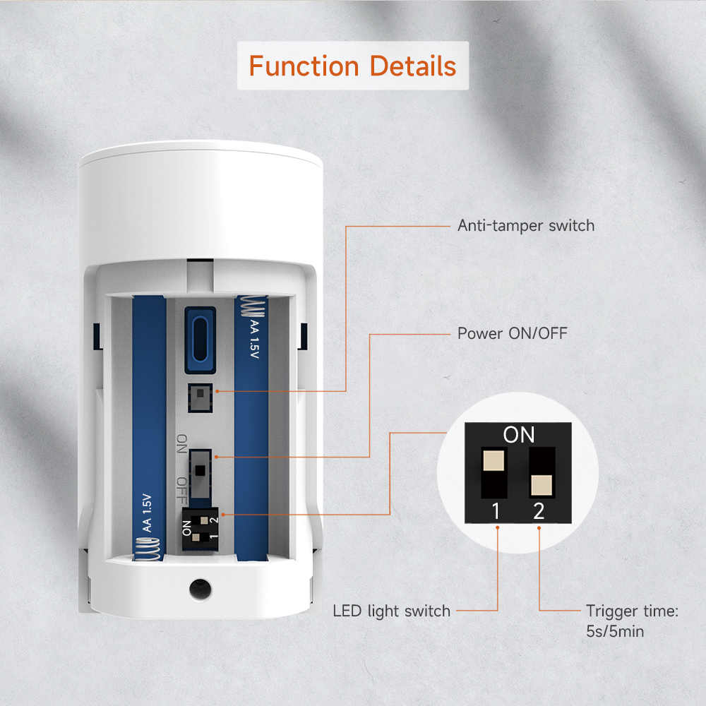Vano batterie interno sensore di movimento wireless 433mhz